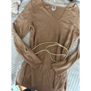 Brown and Gold Knit Belted Anne Klein Sweater